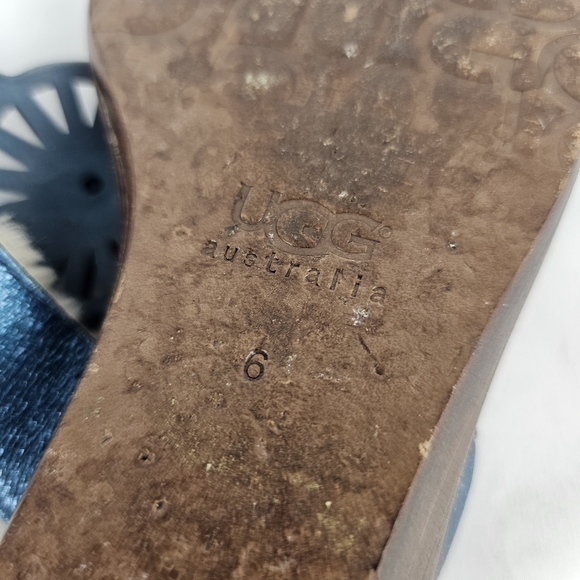 Ugg Australia Leather Shearling Lined Flip Flops Blue Thong Sandals Women's 6 - Picture 6 of 6